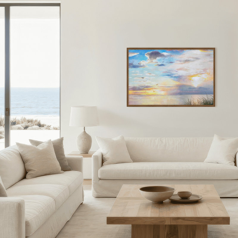 A New Dawn Acrylic Painting Print, 24" H x 36" W x 1.125" D, Framed Print, Brown