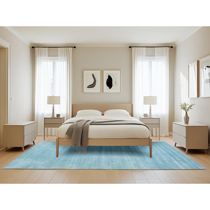 Tapis de zone bleu contemporain, Rectangle 5 pi 0 po x 8 pi 0 po