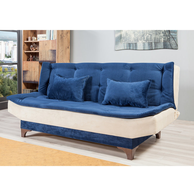 Selph Velvet Sofa Bed, Blue Cream