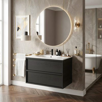 Meuble-lavabo mural 36 po avec lavabo et tiroirs en céramique