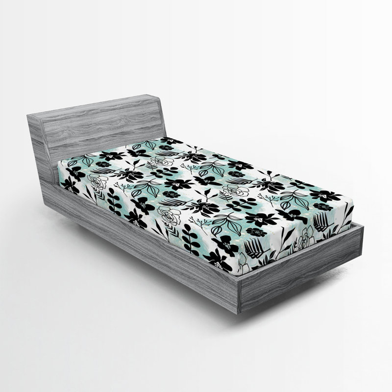 Drap-housse Ambesonne, Drap-housse de taille simple, Gris anthracite, gris, blanc / floral 1