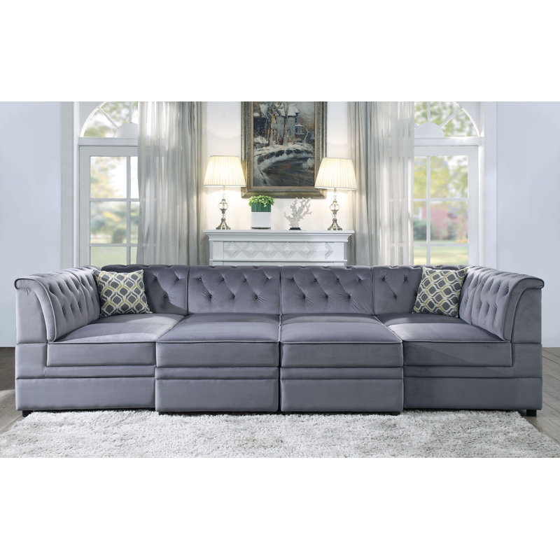 Pullin 77" W Velvet Modular Button Tufted Corner Sectional