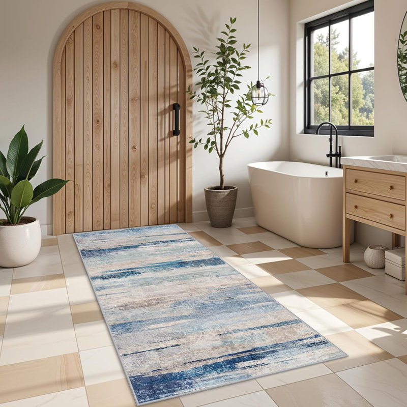Modern Abstract Kitchen Rug: Ultra Soft Washable Hallway Entryway Carpet Indoor Non Slip Low Pile Floor Mat, Runner 3' x 6'