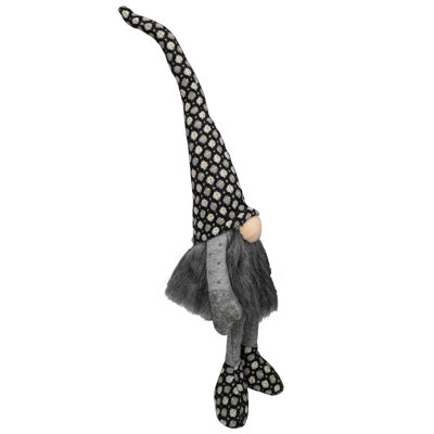 18" Gray and Black Sitting Tabletop Gnome Christmas Decoration