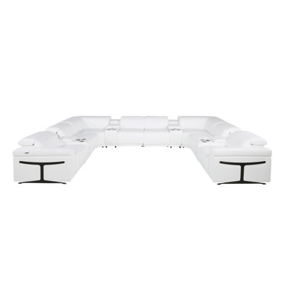 Stanwinn 12 – Piece 4 Power Reclining Top Grain Italian Leather Sectional with Power Headrest
