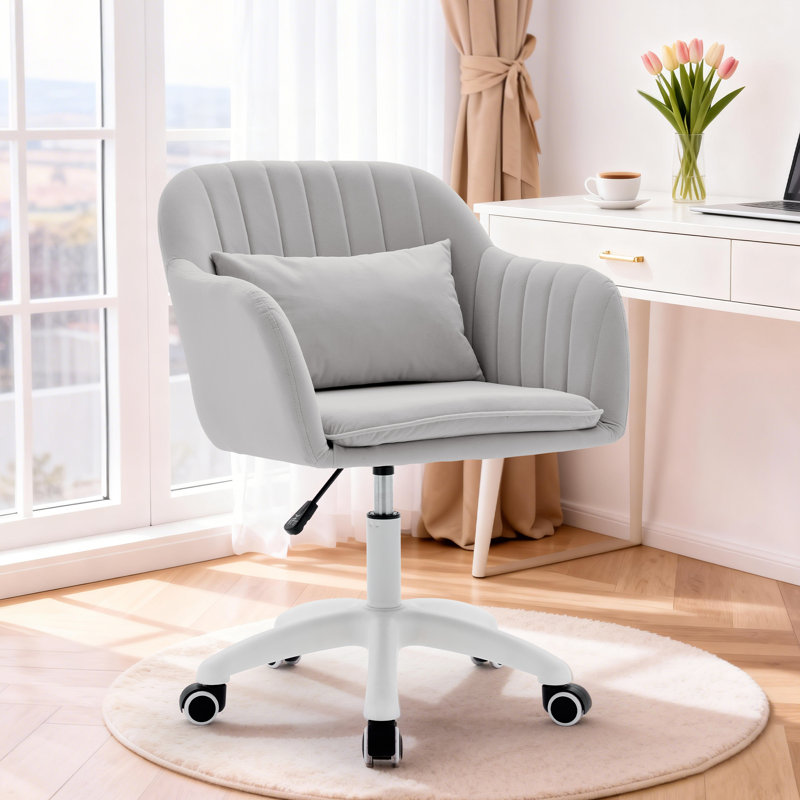 Office Chairs,360°Swivel Vanity Chair with Wheels，Adjustable Velvet Task Chair，Modern Desk Chair for Living Room，Office, Gray