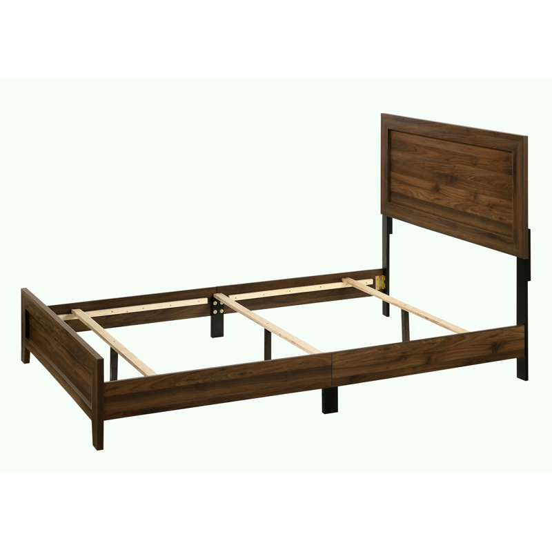 Lit double à panneau double, Bois massif et bois manufacturé, Bois massif et bois manufacturé, Brun