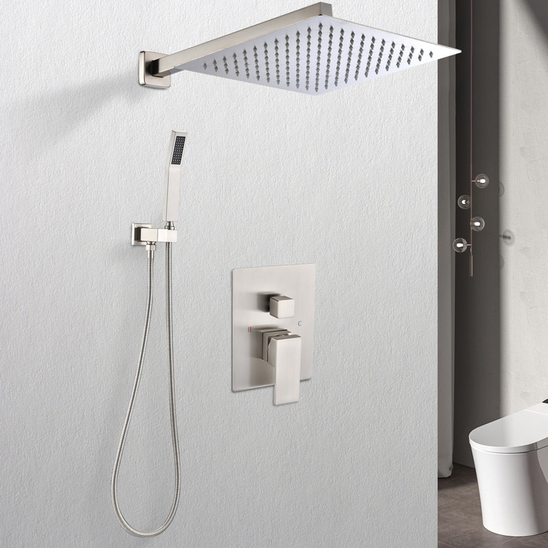 Système de pomme de douche à pluie 12 po à fixation murale en nickel brossé - Récréation pluviale naturelle, Fente de sortie autonettoyante, Doublage de tuyau American Standard, Ouverture, Accordance