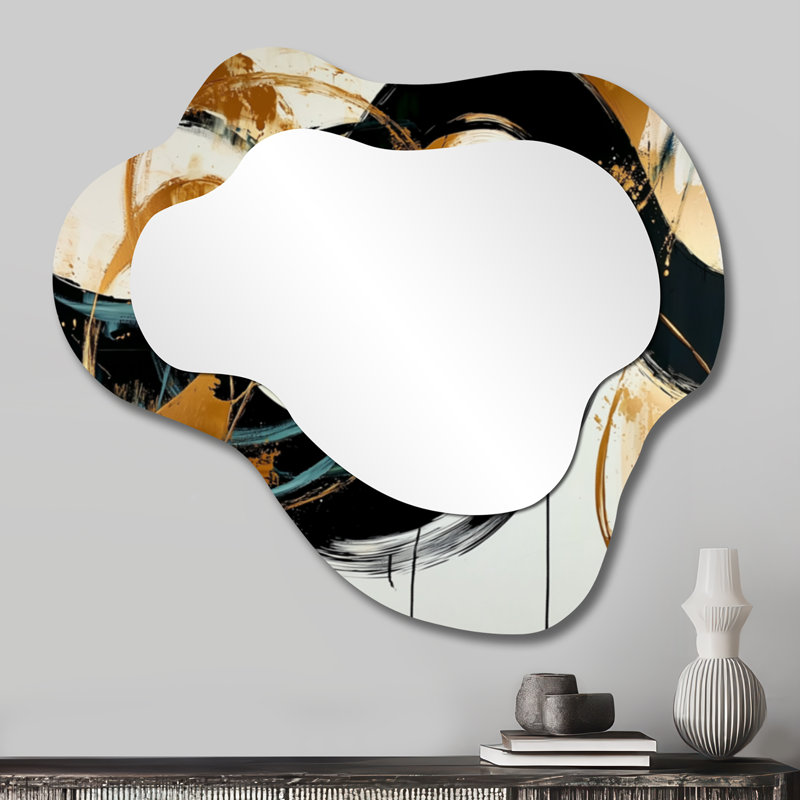 Gold Black Optical Play Spiral I - Constructivism Asymmetrical Decorative Mirror, Modern irregular Wall Mirror, Printed on Metal