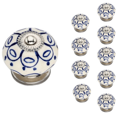 Jarred Washed 1 4/7" Blue/White Cabinet Knob