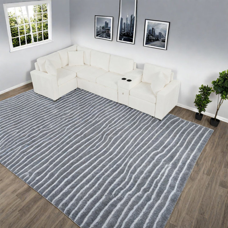 Canapé modulaire polyvalent, chenille blanche, style moderne avec canapé-lit réglable et solutions de rangement