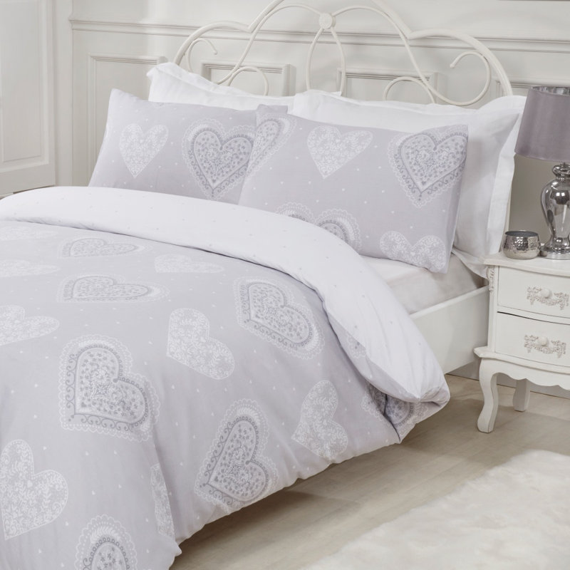 Avis Polyester Floral Duvet Cover Set with Pillowcases, Single Duvet Cover + 1 Standard Pillowcase, Grey