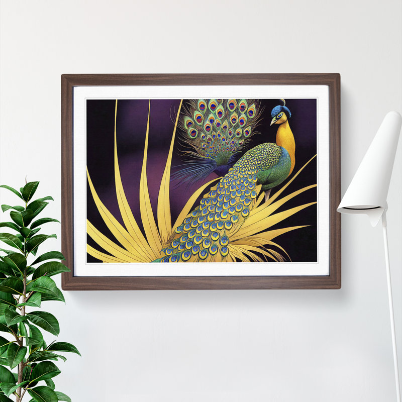 Captivating Peacock - Single Picture Frame Print, Walnut, 34cm H x 46cm W x 2cm D