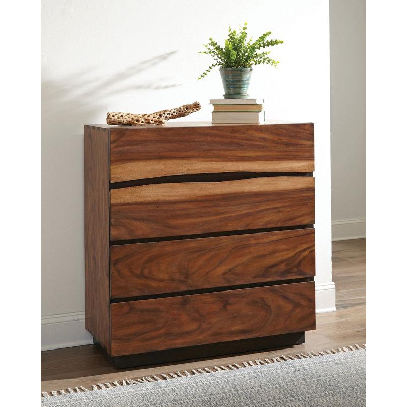 Commode de chambre à coucher 4 tiroirs Ralphio noyer fumé