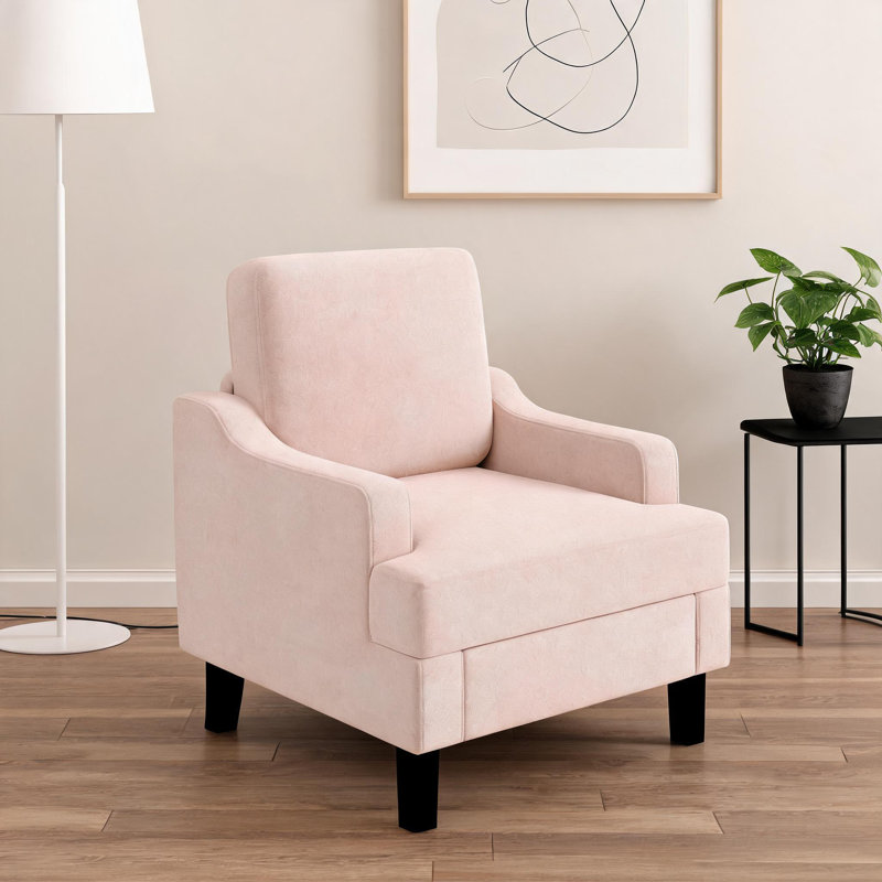 Fauteuil à oreilles à oreilles, en chenille moderne, avec dossier haut, Pink Chenille