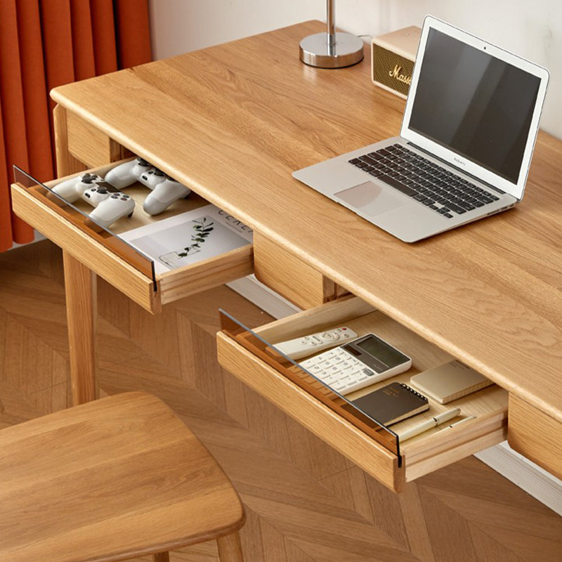Bureau 2 tiroirs Burlywood + bois massif gris rectangulaire + verre, H 29,53 po x l 55,12 po x P 23,62 po
