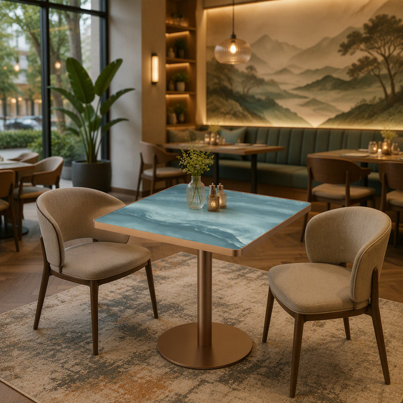 Table de salle à manger Modern, Vert / or rose, Carrée