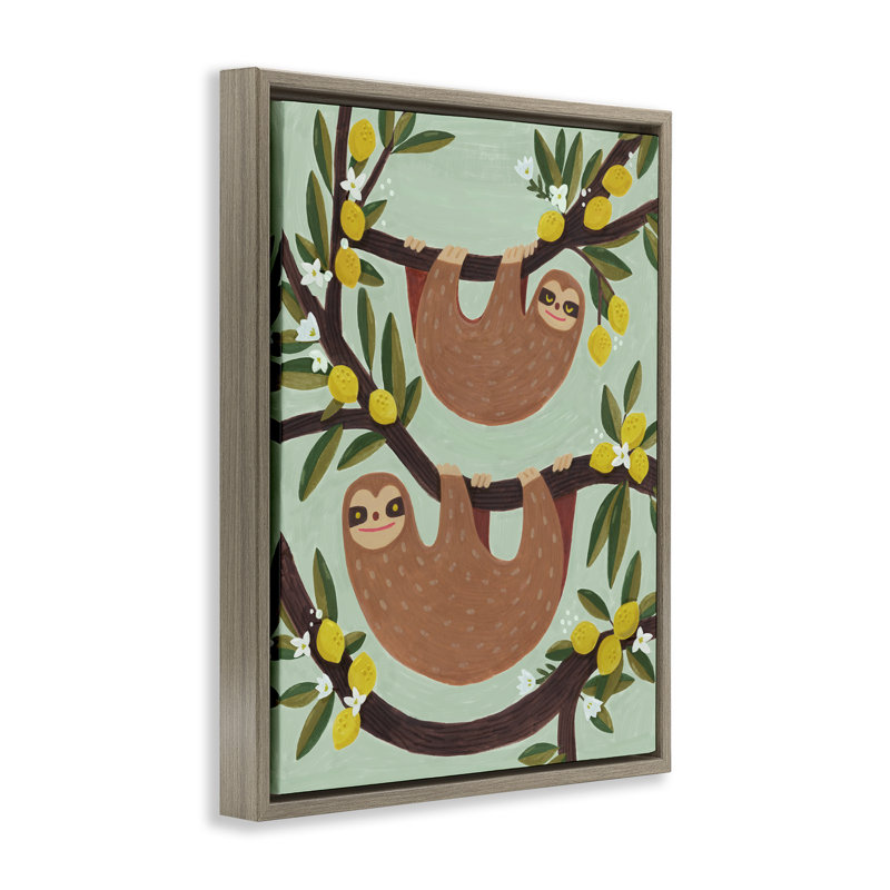  «Sloths on Lemon Tree Branches», art mural encadré sur toile flottante par Irene Chan, H 21 po x l 17 po