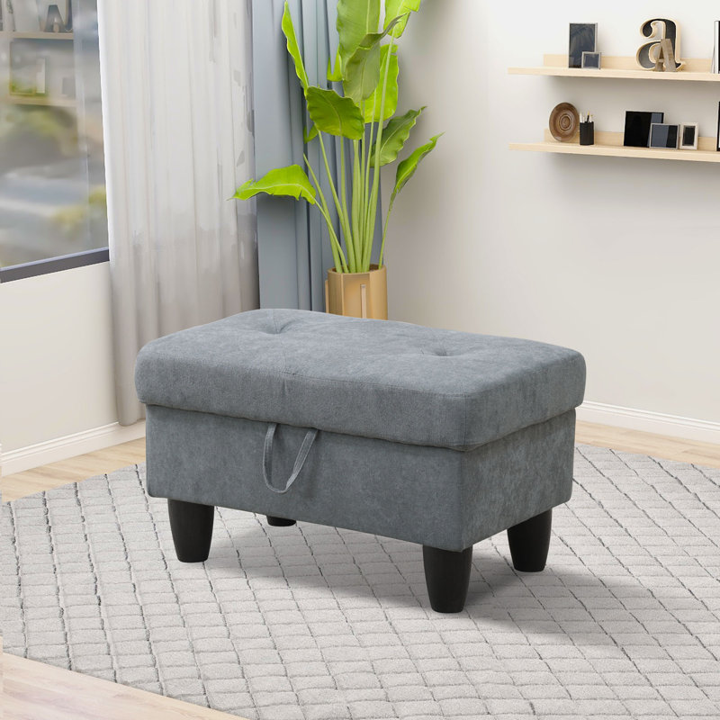 Richell Upholstered Ottoman, Dark Gray, Black