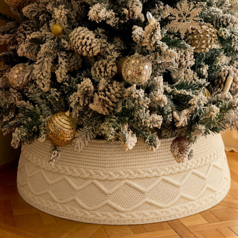 Collier pour arbre de Noël crème en tricot, base d'arbre en tricot ajustable de 23 à 30 pouces, hauteur de 10 pouces