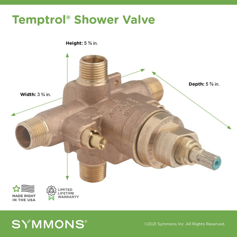 Soupape de mélange de pression et de baignoire Temptrol Symmons avec inverseur VersaFlex et arrêts EasyService