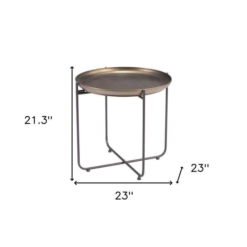 Table de bout 21 "à pieds ronds en bronze et acier gris