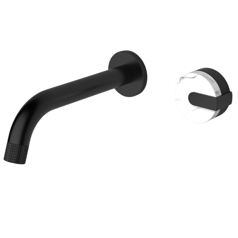 Wall Mounted Tap With Single Marble Handle, Matte Black