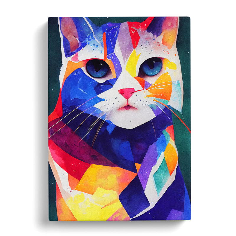Colourful Cat No.2 Abstract - Wall Art, Wrapped Canvas, 76cm H x 50cm W x 3cm D