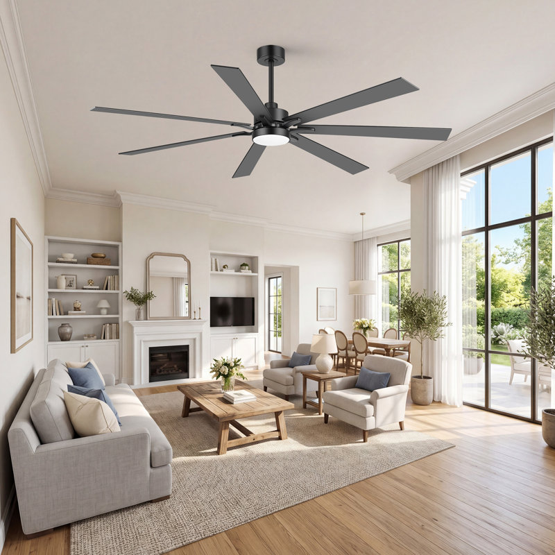 72" Large Ceiling Fan With Light,Remote Control And Quiet DC Motor, 72", Black