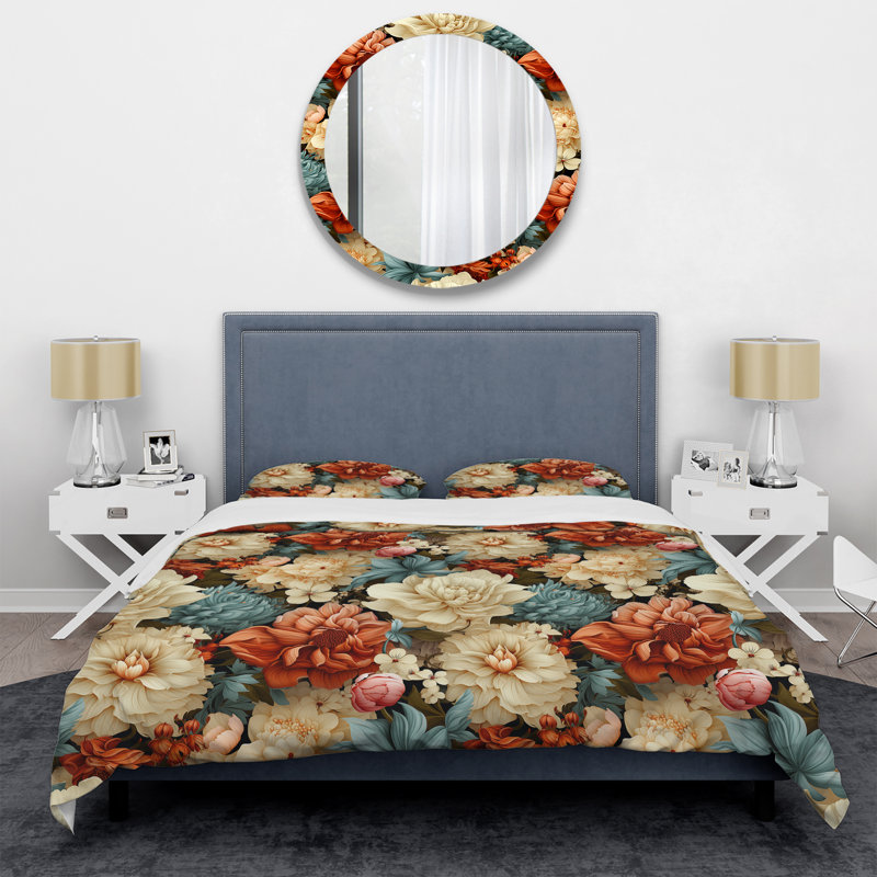 Ensemble de housse de couette Coral Boho Floral Treasures, Housse de couette simple + 1 taie décorative stan