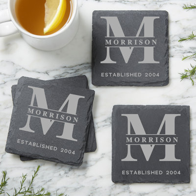 Lavish Last Name Stoneware Agate Ceramic Jute Leather Crystal Square Round 4 Piece Coaster Set
