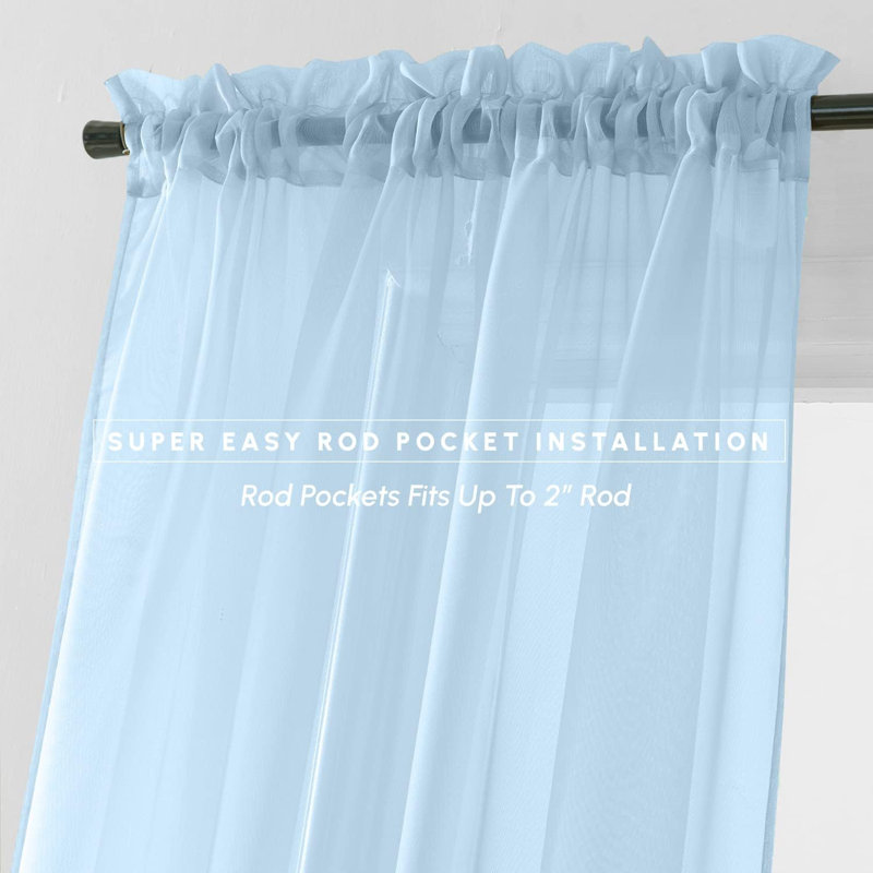 Yaelle Semi Sheer Curtain Pair, 60" W x 84" L, Light Blue