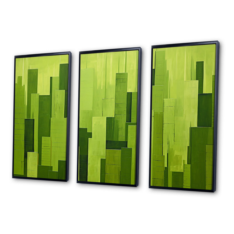 «Fern Facades Skyscraper Horizon I», ensemble de reproductions d'art mural gratte-ciel, Cadre flottant noir