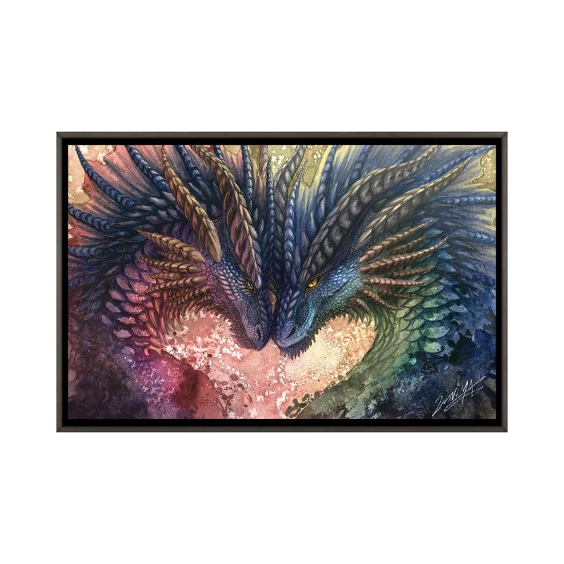 Dragon Love - reproduction d'art murale encadrée, Gris, H 18 po x l 26 po, Reproduction encadrée sans passe-partout