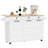 60" Expandable Kitchen Island With Drop Leaf & Power Outlet, Rolling Storage Cart With Trash Can Cabinet, Spice Rack & Towel Bar, White