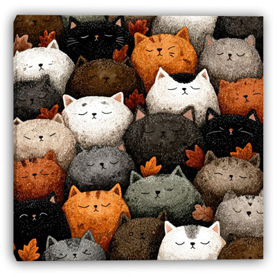 Autumn Cat Crowd II Wrapped Canvas Wall Art