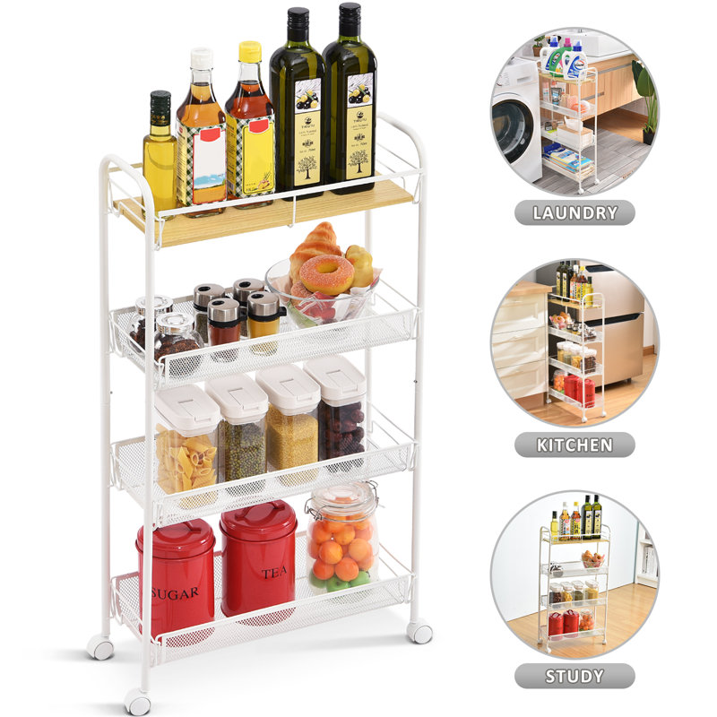 Metal Rolling Cart Utility Cart with Wheels, White