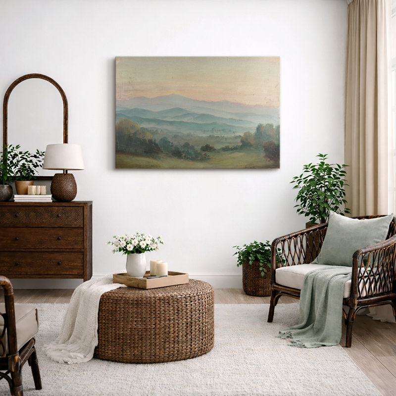«Pastel Mountain Landscape», chambre à coucher, impression sur toile encadrée, impression sur toile, Toile tendue