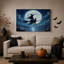 «Witch on Broomstick with Black Cat Flying Past Halloween», art mural sur toile-855139050