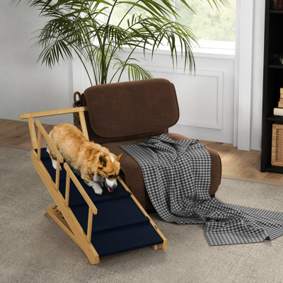 4 Height Adjustable Foldable Wooden Pet Ramp With Non-slip Surface, Suitable For Small To Large Dogs Access High Beds Or Sofas, Natural Dog Mat, Conve