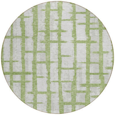 Tapis intérieur lavable rayé rond vert et gris 8 pi