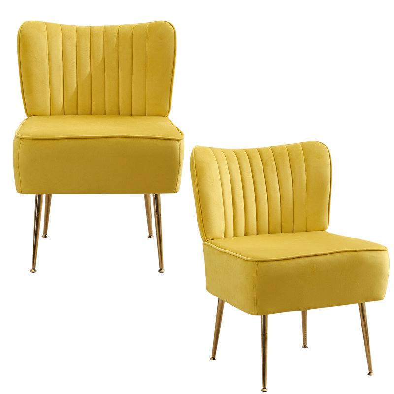 Brumm Velvet Side Chair, Yellow