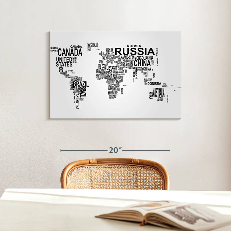 Carte du monde avec texte Aliaz, H 16 po x l 24 po