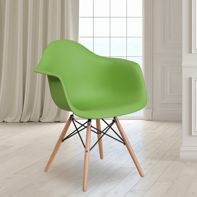 Herculaneum Plastic Chair with Arms and Wooden Legs, Green