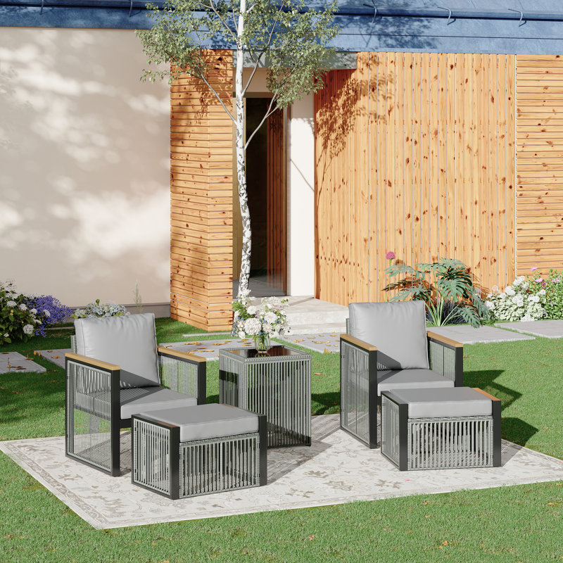 5 Pieces Patio Set Outdoor Furniture Sets Modern Chair Conversation Sets With Ottoman & Coffee Table, Gray