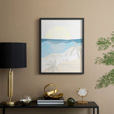 «Happy Place», reproduction encadrée - bois massif
