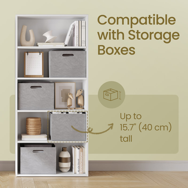 5-Tier Standard Bookcase, White