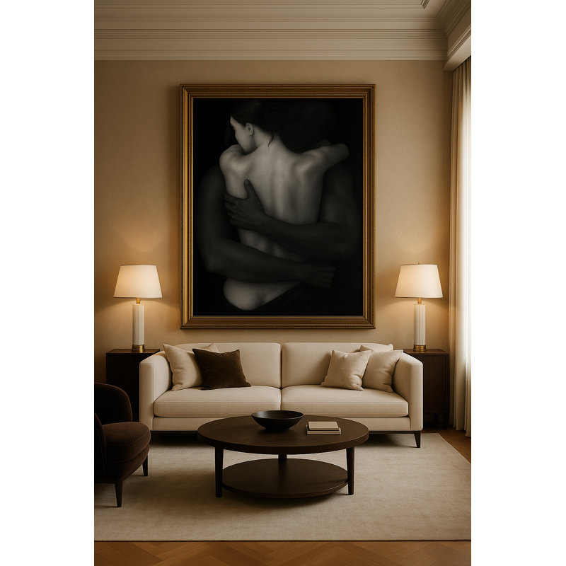 Eternal Embrace - Collectors Edition Fine Art by Kasian Framed Canvas Wall Art by Kasian Art Studio - Brown Frame, Black