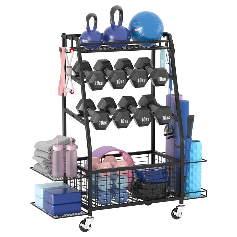 Weight Rack for Dumbbells - Widened Home Gym Storage Rack - Dumbbell Rack with 4 Flexible Wheels and Unique Storage on Both Sides