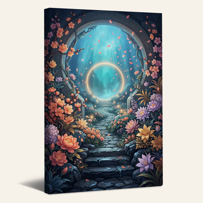 Fantasy Garden Path to Glowing Portal Canvas Wall Art